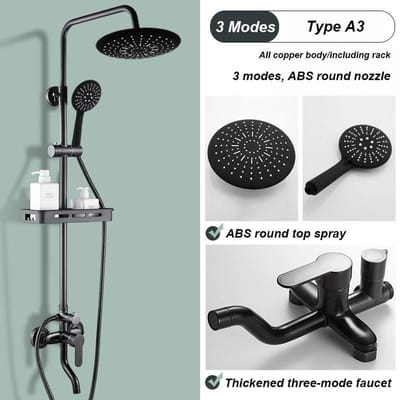 Zwarte doucheset Home Badkamer Volledig koperen badkamer booster douche Badkamer bad doucheset A3 zwart
