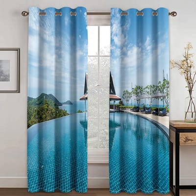 3D Digitale Print Zonsondergang aan Zee Rood Landschap Verduisterende Gordijnen 2 Panelen Moderne Stijl Woonkamer Slaapkamer Huisdecoratie Gordijnen 100W130H(CM)40x51in&Grommet Top
