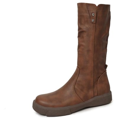 Schoenen voor Dames Winter Mid-Kuit Dameslaarzen Effen Kleur Ronde Neus Rits Platform Waterdicht Mode Laarzen 38 bruin