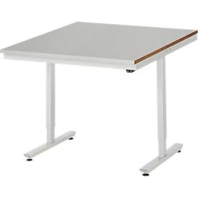Rau Adlatus werktafel, elektrisch in hoogte verstelbaar, 25 mm MDF-plaat met plaatstalen bekleding, 300 kg, B 1000 x D 1000 x H 720-1120 mm, zilver/grijs
