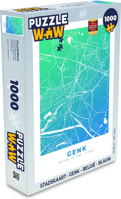 Puzzel Stadskaart - Genk - België - Blauw - Legpuzzel - Puzzel 1000 stukjes volwassenen - Plattegrond