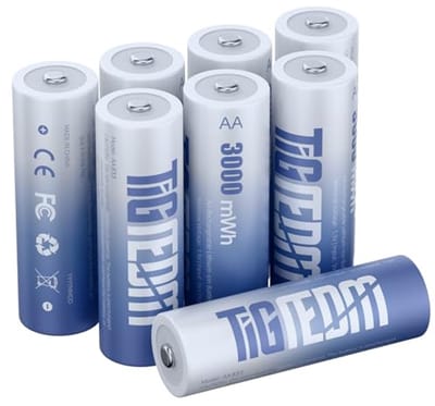 Oplaadbare 1,5 V AA lithiumbatterijen met oplader - 3000 mWh (8 stuks)