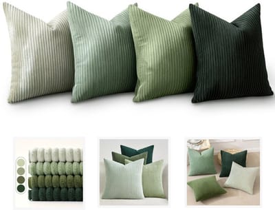 VHV - Sierkussenhoezen - Kussenhoesjes - Gestreepte kussenhoes - Kussenhoezen set van 4 - Sierkussenhoes 45x45 cm - Ribfluweel - Corduroy - Voor bank en woonkamer - Herfst decoratie - Groene combinatie