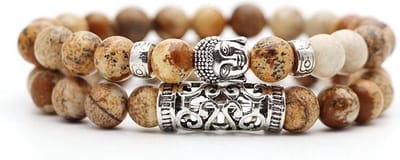 Kralen Armband met Buddha Beeld - Bruin - Natuursteen - Boeddha Sieraden - Heren Dames Armbanden - Papa Cadeau Voor Mannen - Vaderdag
