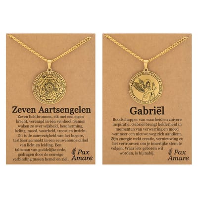Aartsengel Gabriël Ketting Bundel - Goudkleurig - Set van 2 Beschermengel Sieraden - 60cm hanger - Pax Amare