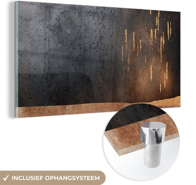 MuchoWow® Glasschilderij 40x20 cm - Schilderij acrylglas - Abstract - Goud - Design - Foto op glas - Schilderijen