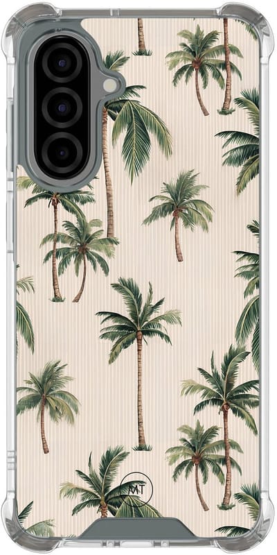 Hoesje (shockproof) geschikt voor Samsung Galaxy A36 - Palmbomen print - Extra sterke case - TPU/polycarbonaat - Tekst - Beige, Transparant