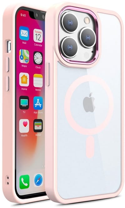 geschikt voor iPhone 14 Pro Hoesje Transparant geschikt voor Magsafe - Shockproof Beschermhoesje met Magneetring - Clear Hybrid Magnetische Case transparant/roze- geschikt voor iPhone 14 Pro