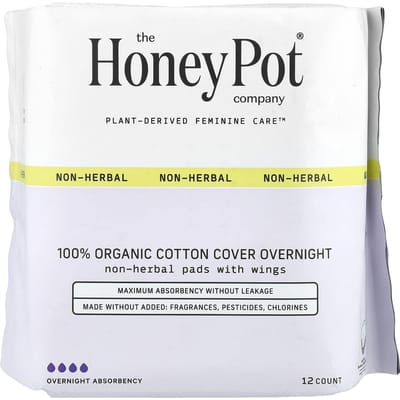 The Honey Pot Company, Coussinets bio sans herbes, ailés, nuit, 12 unités white