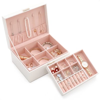 Vimora Sieradendoos met extra verdieping - Wit - Juwelendoos - Sieradenkistje - Voor Volwassenen, Meisjes, Heren & Dames - Geschikt Voor Kettingen, Oorbellen, Armbanden & Ringen