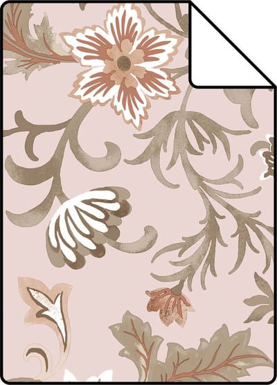 Proefstaal ESTAhome behang vintage bloemen oudroze, terracotta en groen - 26.5 x 21 cm - 139478-S