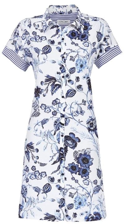 Doorknoopnachthemd blauwe bloemen - Blauw - Maat - 44