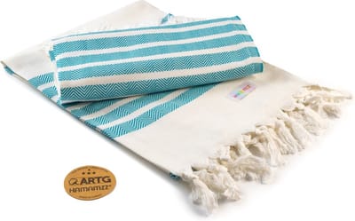 ARTG® Hamamzz - Hamamdoek - Original Dalaman DeLuxe - Turquoise/Wit - 100 x 180 cm - AR053
