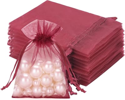 50 Burgundy Organza Tassen: Organza Cadeautas 7 x 9 cm met Trekkoord, Perfect voor Trouwen, Verjaardagen en Feestdagen