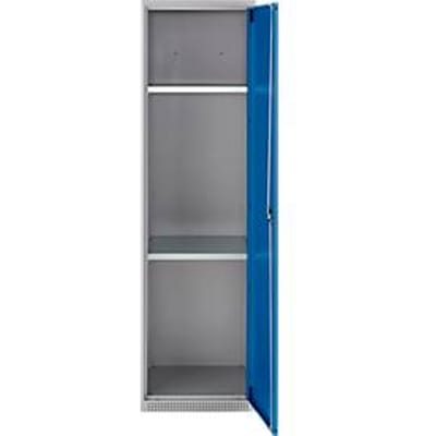 Schäfer Shop Genius multifunctionele kast FS, modulair, afzonderlijk uittrekbaar, 2 legborden, tot 250 kg, B 545 x D 520 x H 1950 mm, staal, witaluminium/ gentiaanblauw