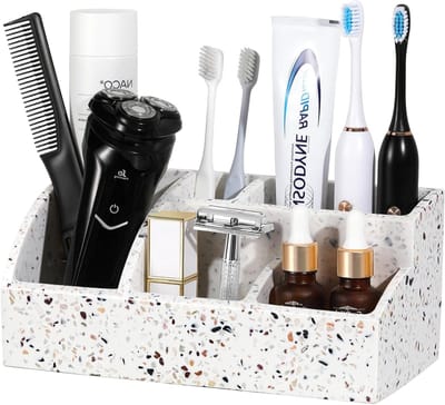 Badkamer Organizer voor Tandenborstels en Tandpasta, Ruimtebesparende Opbergoplossing met 5 Vakken, Ideaal voor Badkameraccessoires in Terrazzo Design