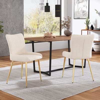 REDOM - Eetkamerstoel 2-delige Set - Met Lendensteun - Modern - Voor Eetkamer of Woonkamer - Fluweel en Metaal - Beige en Goud