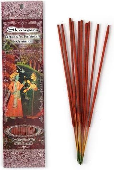 Wierooksticks, handgerold, 'Shringara' met citronella, patchouli en geranium, 20 sticks