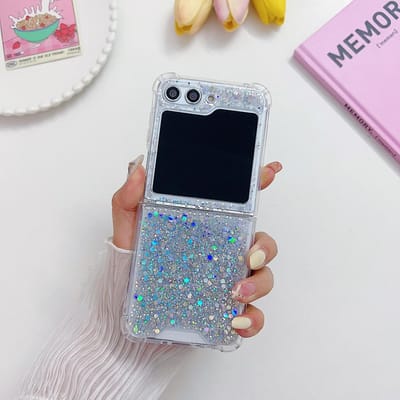 Voor Samsung Galaxy Z Flip 6 5 4 3 Hoesje Kleurrijk Transparant Glitter Siliconen Vierhoekige Schokbestendige Beschermhoes Accessoires for Z Flip 6
