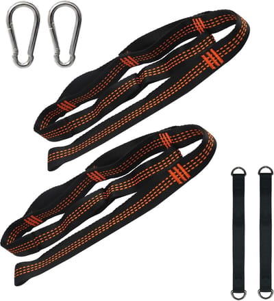 Hammock Bevestiging met Hangriemen, 300 kg Draagvermogen, Set voor Bomen en Schommels, Inclusief 2 Carabiners voor Kamperen en Buitenactiviteiten, Versterkte Hammock Touwen