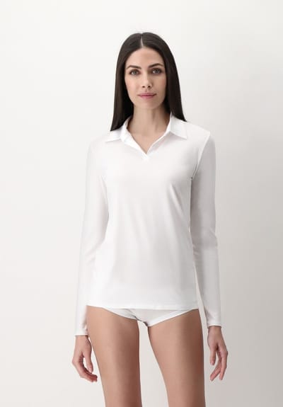 Oroblu Dames Perfect Line Cotton Polo Shirt Long Sleeve - Kleur Wit - Maat S