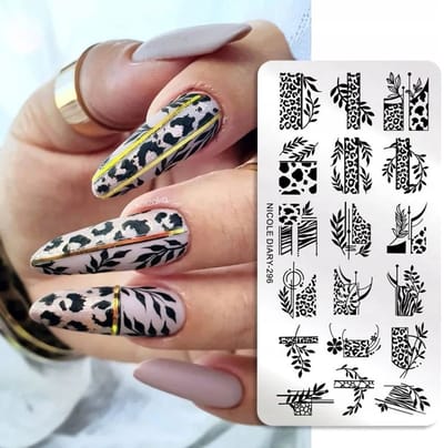 Frezarkowo Nicole Diary-296 - Stempelplaat voor Nagels - Bladprint - Panterprint