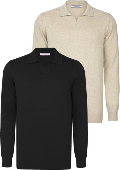 Felix Hardy Pullover Met Polokraag - 2 Pack Polo - 100% Katoen Heren Beige-Zwart - 2Xl