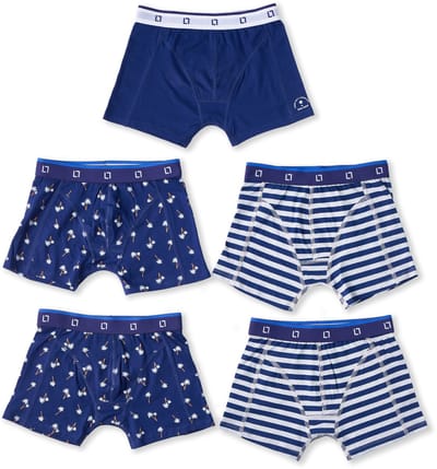 Little Label - boxershorts jongens 5 pack - donkerblauw palm - 98-104 / 4Y - extra zachte bio-katoen