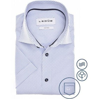Ledûb Overhemd Fine Abstract Floral Pattern Short Sleeve Midden Blauw / male