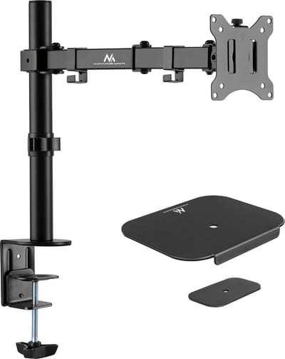 Maclean - Monitorbeugel - Monitorstandaard - bureausteun voor LCD-monitor - dubbele arm - VESA 75x75 en 100x100, 17-32", 8kg en Tafelbladversteviging voor monitortafel