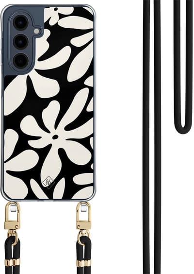 Casimoda® hoesje met zwart koord - Geschikt voor Samsung A16 - Noir Bloom - Afneembaar koord - TPU/polycarbonaat - Zwart