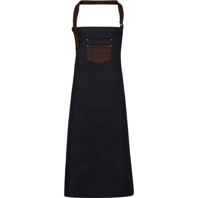 Premier Unisex Volwassenen Divisie Waxed Look Faux Leather Denim Bib Apron (Indigo/Bruin Denim)