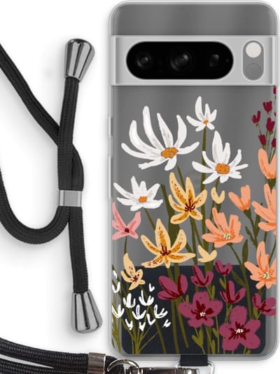 Case Company® - Hoesje met koord geschikt voor Google Pixel 8 Pro hoesje met Koord - Painted wildflowers - Telefoonhoesje met Zwart Koord - Bescherming aan alle Kanten en Over de Schermrand