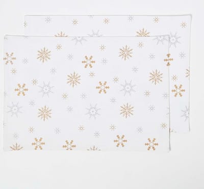 Homescapes 100% katoenen placemat, set van 2, wit met sneeuwvlokpatroon
