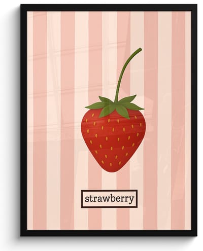 Poster in lijst - Fotolijst 50x70 cm - Posters - Aardbei - Strepen - Minimalistisch - Rood - Posterlijst zwart - Decoratie - Wanddecoratie woonkamer - Muurdecoratie slaapkamer