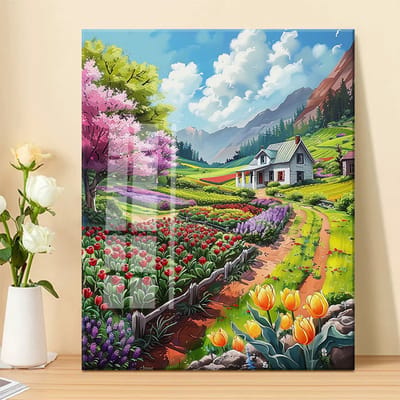 DIY kruissteekborduurpakket/Tulpentuin/borduurpakket met gedrukt kruissteekpatroon (frame niet inbegrepen) 50*65CM