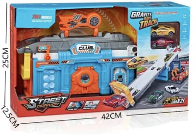 OODBLUE Racebaan met 5 Metalen Auto’s – 2-in-1 Autogarage & Opvouwbare Speelset – Met Draagkoffer – Perfect Cadeau voor Kinderen