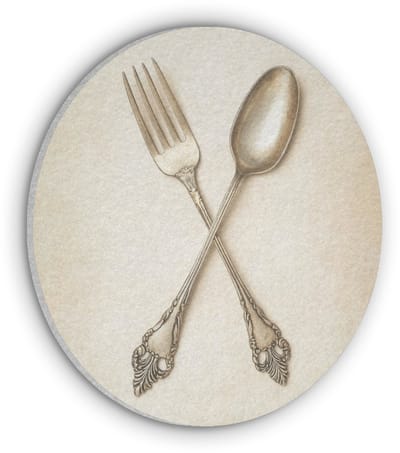 Akoestisch wandpaneel rond 50x50 cm - Vilt schilderij Beige - Vintage - Bestek - Ronde akoestische panelen - Geluidsdempende wanddecoratie - Geluidsisolatie wandcirkel - Muurdecoratie geluidspanelen