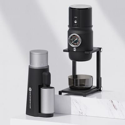 Starseeker set: EDGEmini draagbare draadloze elektrische koffiemolen + Super58 draagbare espressomachine (voor thuis/kantoor/kamperen)