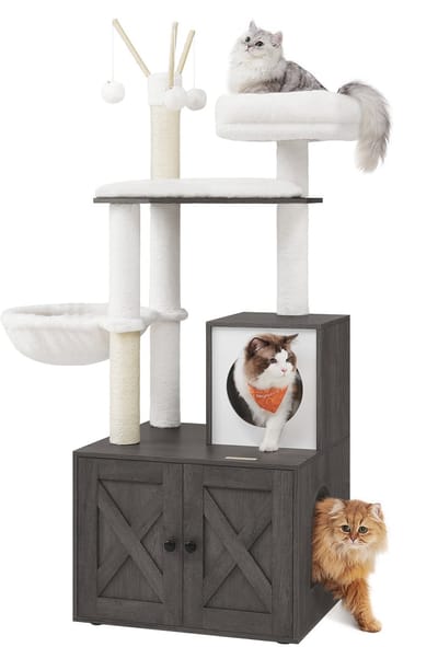 Feandrea - Krabpaal - Kattenboom - Kattenbak - 2-in-1 - Sisalstammen - Afneembare Pluche Ballen
