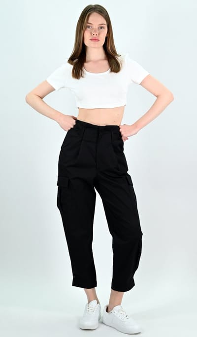 YesMooi - Cargobroek met Paperbagtaille - %100 Katoen - Zwart - S (36)