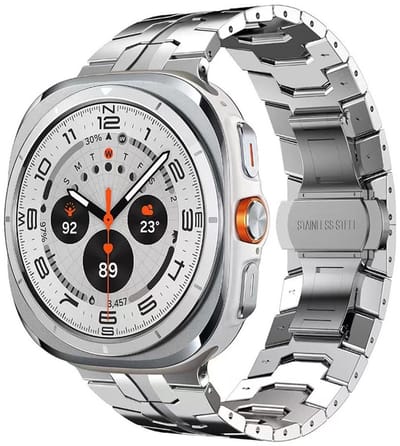 Luxe titanium bandje - geschikt voor Samsung Galaxy Watch Ultra (47mm) / Ultra 2025 (47mm) - stalen schakelband met vlindersluiting - zilver