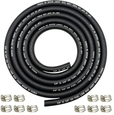 Benzineslang 2,4 m met 10 klemmen - Gevlochten rubberen slangen voor bootgeneratoren en automotieven (9,5 mm ID)
