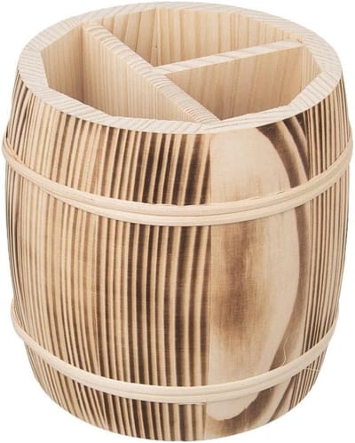 Famanu - Houten Keuken Organizer Vatvorm, bestek en keukengerei houder voor aanrecht, boerderij stijl caddy voor spatels en lepels, decoratief