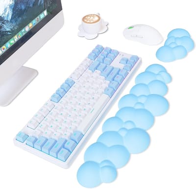 SnelShoppen - Cloud Keyboard Polssteun & Muismat Set - Ergonomische PU Lederen Memory Foam Polssteun met Antislip Rubberen Basis - Verlicht Pols- en E