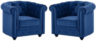 Vente-unique Set van 2 fauteuils CHESTERFIELD - velours - koningsblauw
