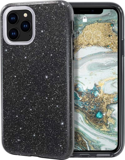 HB Hoesje Geschikt voor Apple iPhone 12 / Apple iPhone 12 Pro - Zwart - Glitter Back Cover