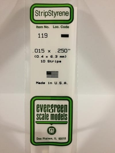 Evergreen Modelbouwdecoratie - 119 Strip 0,4mmX6,4mmX35cm - 10 stuks Styreen