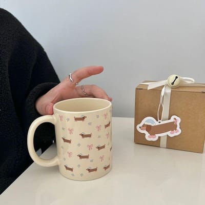 Schattige Teckel Puppy Mok Ins Stijl Hoge Kwaliteit Huishoudelijke Waterbeker Zakelijk Persoonlijk Cadeau Souvenir 301-400ml brown