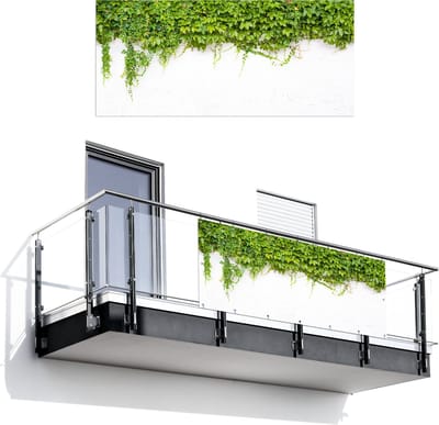 Balkonscherm 200x90 cm - Balkonposter Klimop - Groene bladeren - Muur - Wit - Balkon scherm decoratie - Balkonschermen - Balkondoek zonnescherm